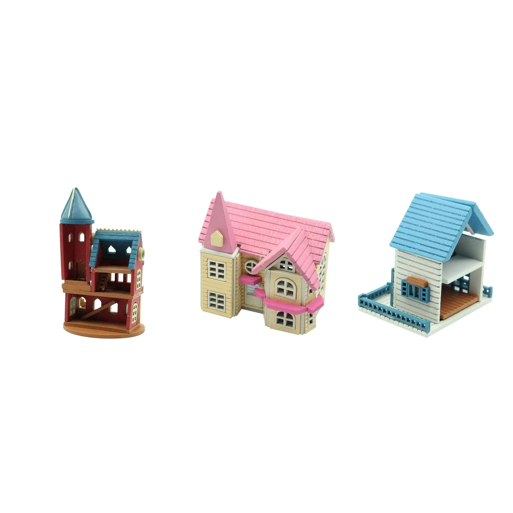 1/12 Mini Houses Wooden Crafts for DIY Dollhouse Accessories, Fairy Garden Decor