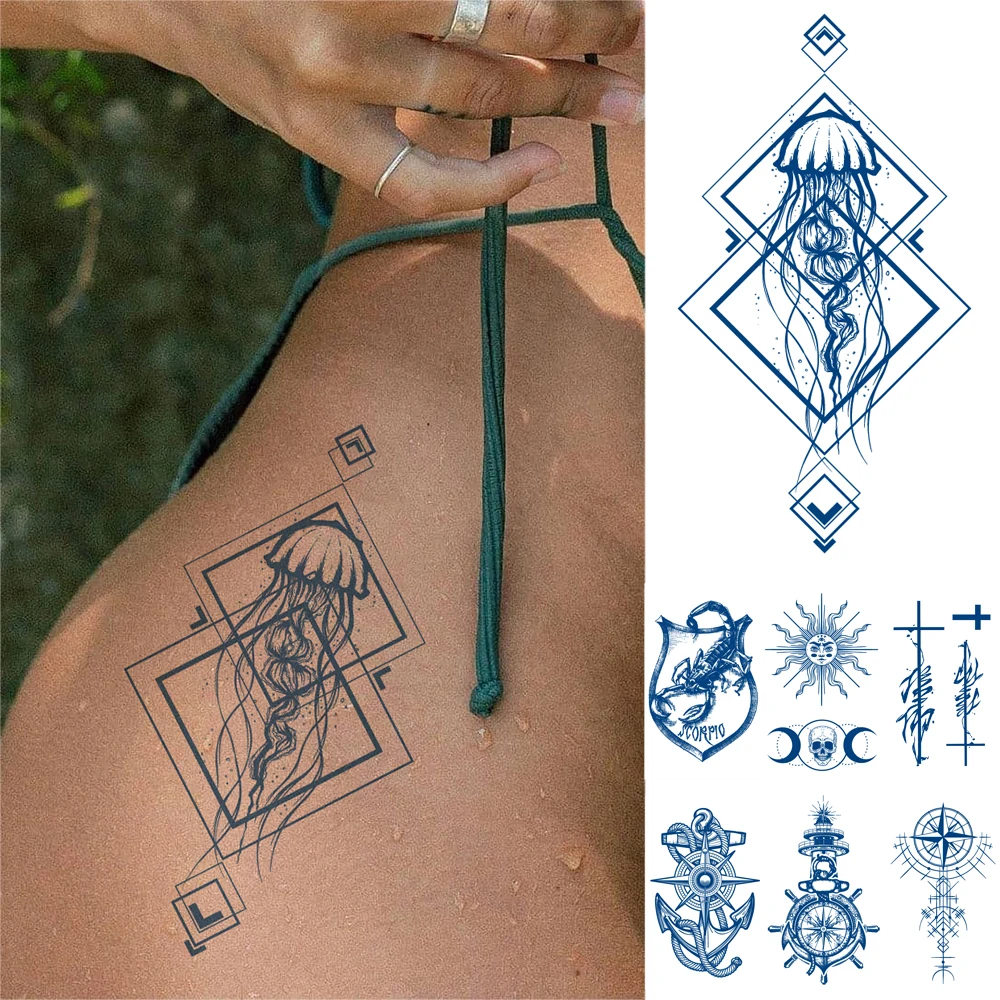 

Premium Waterproof Temporary Tattoos for Women Men,Lifelike fake Tattoo Long-Lasting 1-2 Weeks ,Dark Blue Semi Permanent Tattoos