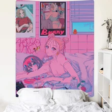 Aliexpress - Anime Tapestry Kawaii Room Decor Pink Girl Wall Hanging Decoration Vertical Tapiz For Dorm Bedroom Decorative Door Curtain