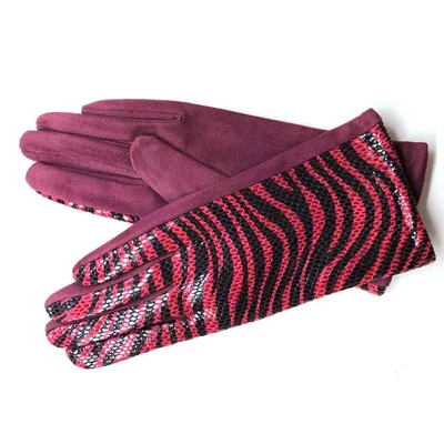 Женские зимние теплые леопардовые замшевые кожаные перчатки для сенсорного экрана женские сексуальные кашемировые Утепленные перчатки для вождения H84 - Цвет: H85  Red