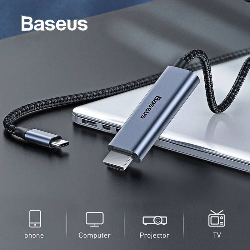  Baseus Type-c to HDMI Cable 4K 60Hz FHD HDMI Cable With 60W PD Charging function For Projector smar