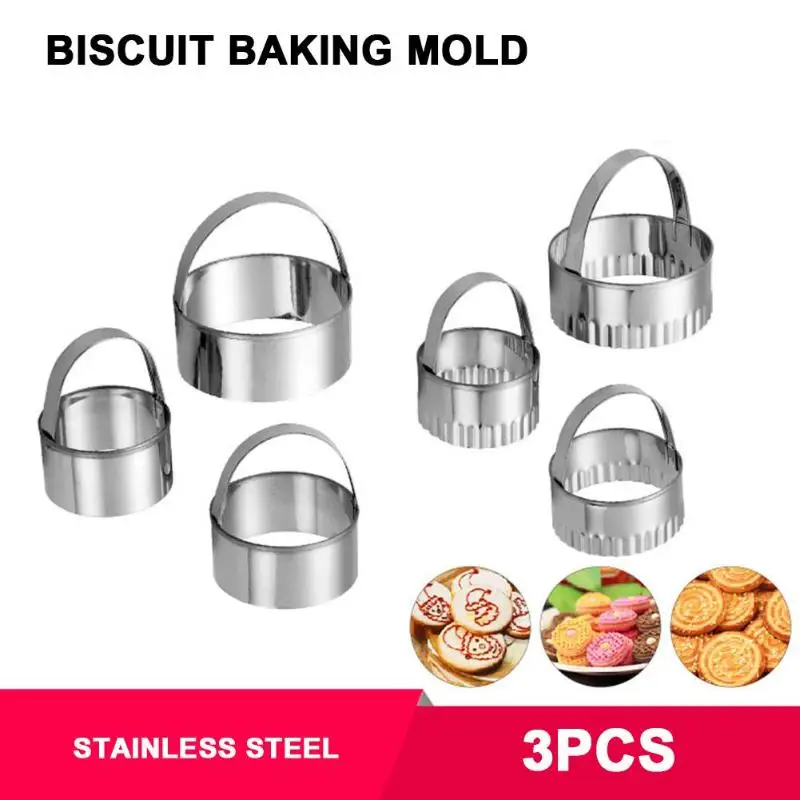 

3pcs Stainless Steel Cookie Biscuit DIY Mold Round Flower Shape Cutter Baking Mould Cake Cookie Cutters Baking Tools
