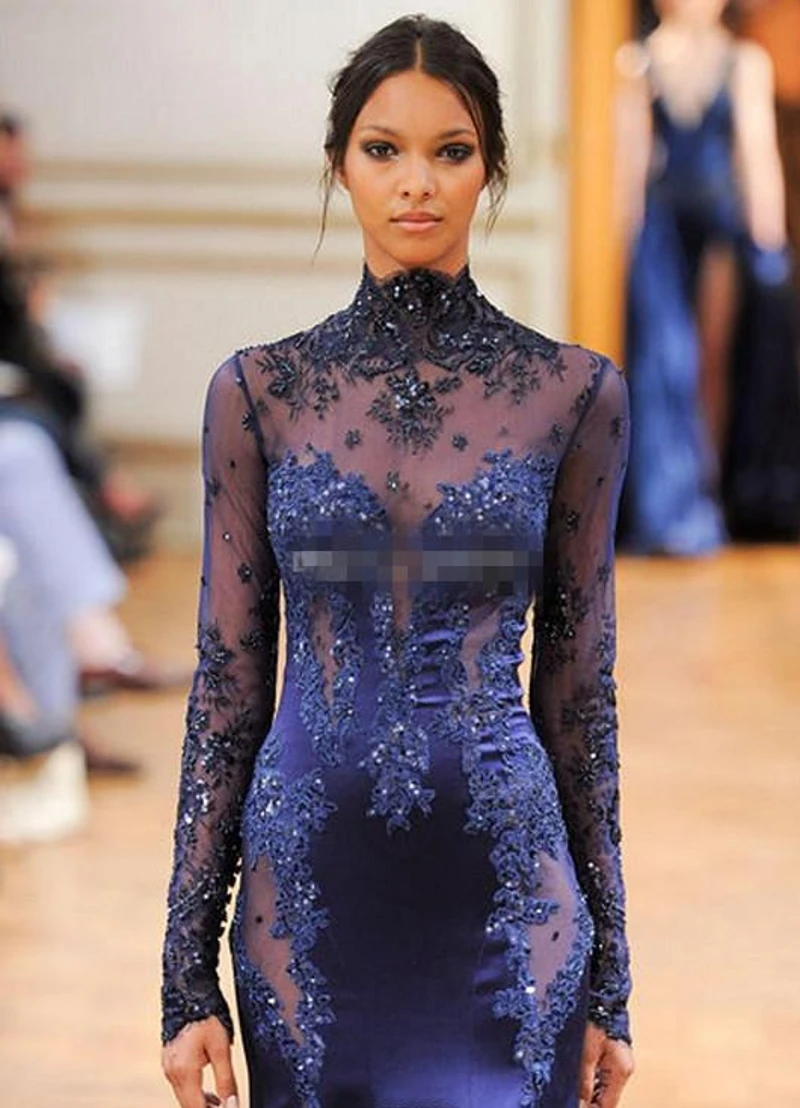 2026 Zuhair Murad Vestido de noche formal de encaje con cuello