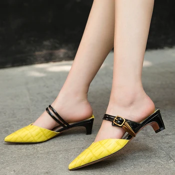 

Karinluna New Brand Design Lady Square Heels Summer Pointed Toe Women Shoes Sandal Mules Pumps Woman