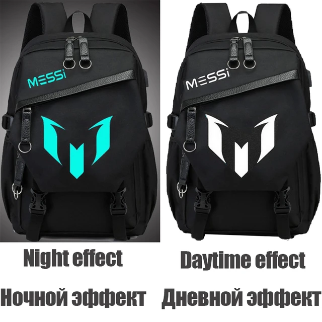 Crossten Messi Backpack Bags for Boys Teenage Luminous Nylon USB Charge Large Capacity Black Student