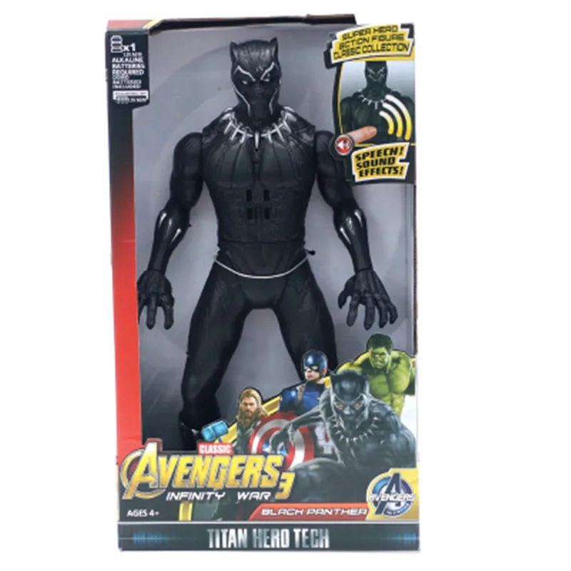 Marvel 30 см звук и светильник фигурка подарок Мстители Железный человек Халк Капитан Америка Тор танос Бэтмен подарок для мальчика - Цвет: Black Panther
