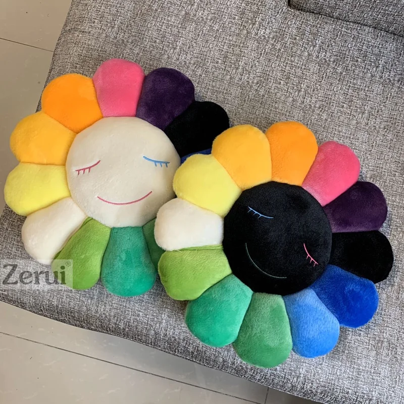 New 60cm High Quality Kawaii Murakami Sunflower Pillow Soft Flower Stuffed Doll Kaikai Kiki Colorful Pillows Plush Toy Cushion