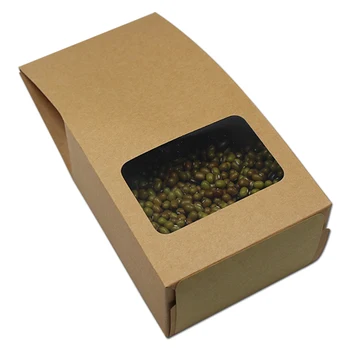 

10*21.5+5cm 25Pcs/ Lot Brown Party Gift Cake Bellows Pocket Pouch Stand Up Kraft Paper Package Bags With Clear Window Pack Box