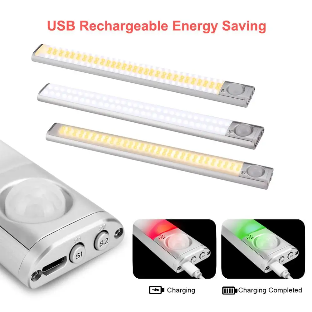 

LED Cabinet Light Auto-sensing PIR Motion Sensor Night Lamp Hand Body Sweep Switch Sensor USB Brightness Light Bedroom Accessor
