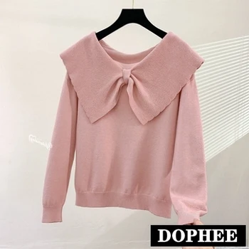 

2019 Autumn Winter New Sweet Bow Doll Collar Sweater Girls Ladies Loose Pullover Jumpers Knitwear Female Kintting Pull Femme