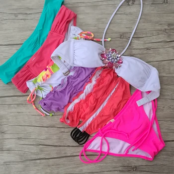 

Mixer Crystal Diamond Bikini Set White Swimwear Swimsuit 2020 Biquini Women Sexy girl Bottom Bathing Suit maillot de bain