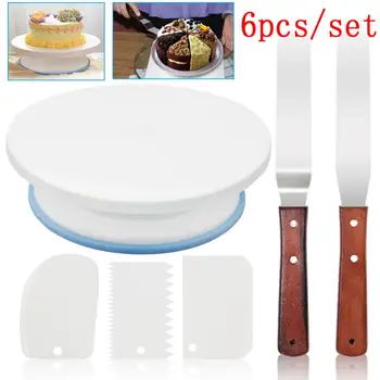 

6pcs/set Cake Turntable Rotating 10 inch Cake Decorating Turntable Nozzles-Mould-Pen-Spatula-Bags-Tools Set