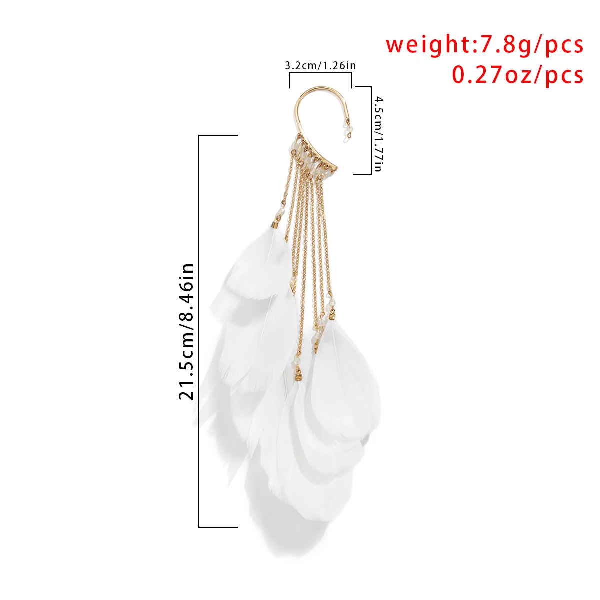 Unusual Earrings Big Feather Long Tassel Dangling Creative Clip Earrings For Women Party Jewelry 1pcs,ear clip earrings,clip earrings,ear clip,ear accessories