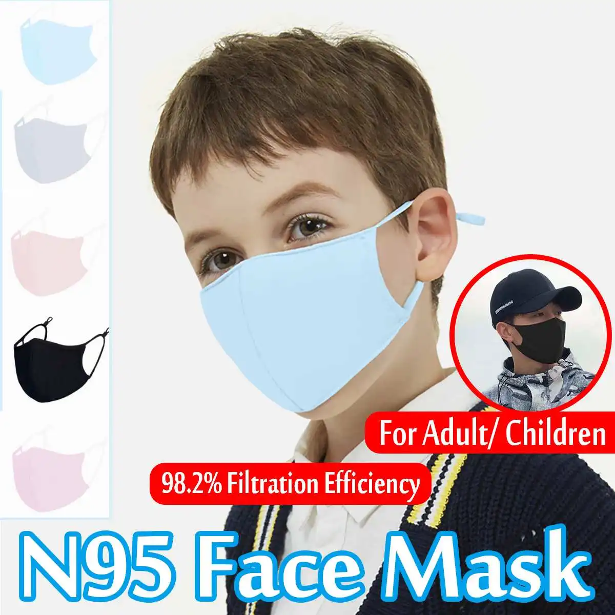 

N95 Face Mask Safety Children Adult Anti Dust PM2.5 Anti Fog Haze 3-layer Protection Mask with Filter Breathable Washable