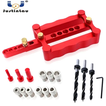 

JUSTINLAU woodworking three-in-one vertical punching locator 6/8 / 10mm round wood tenon hole scribe line jigsaw connection tool