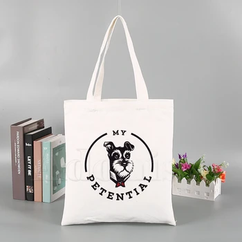 

I Love My Dog Schnauzer Heartbeat Animal Lover New Arrives Art Canvas Bag Totes Simple Print Shopping Bags Girls Casual Pacakge