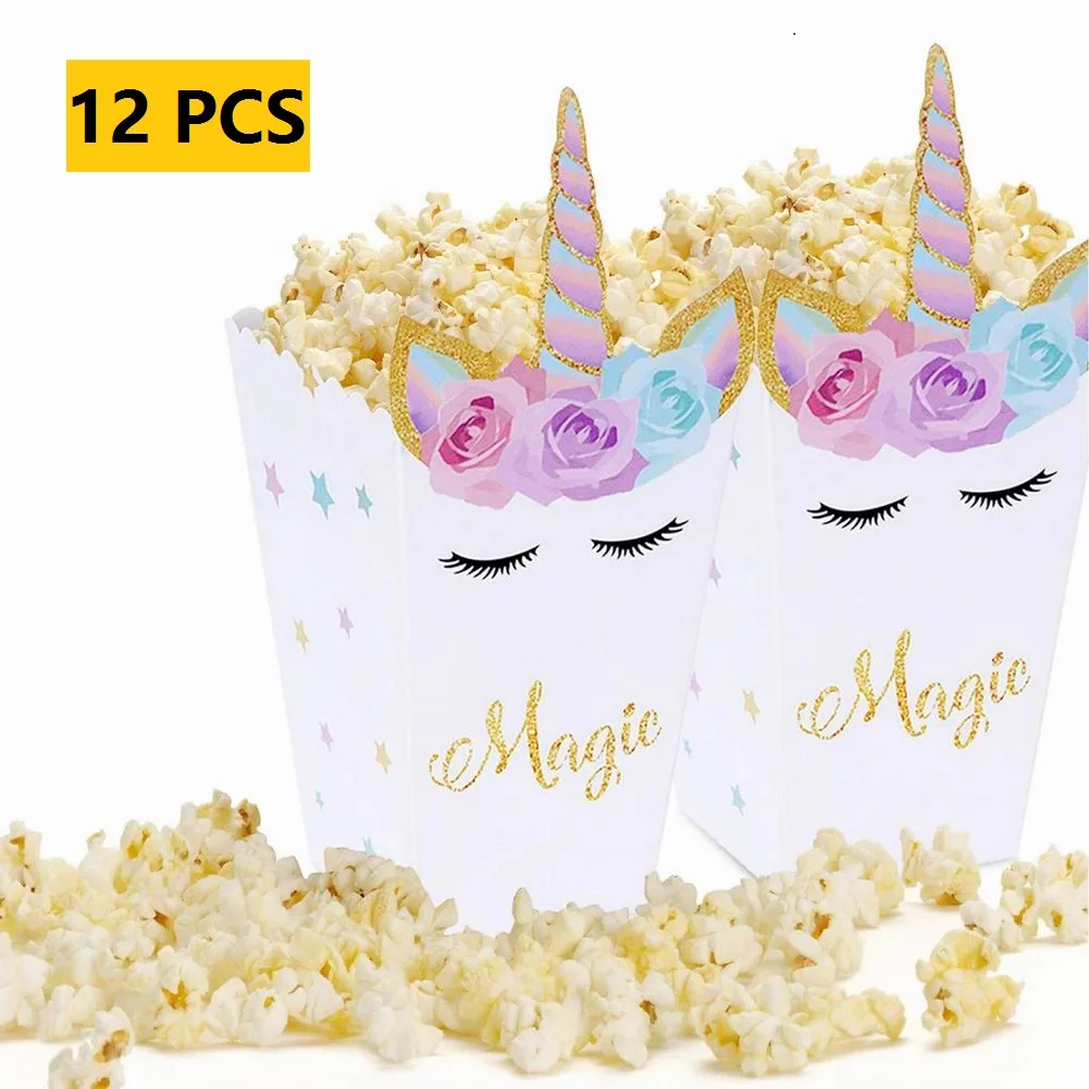 

12PCS Unicorn Popcorn Gift Tray Children's Party Cute Decorative Tray Disposable Food Grade Plastic Snack Tray