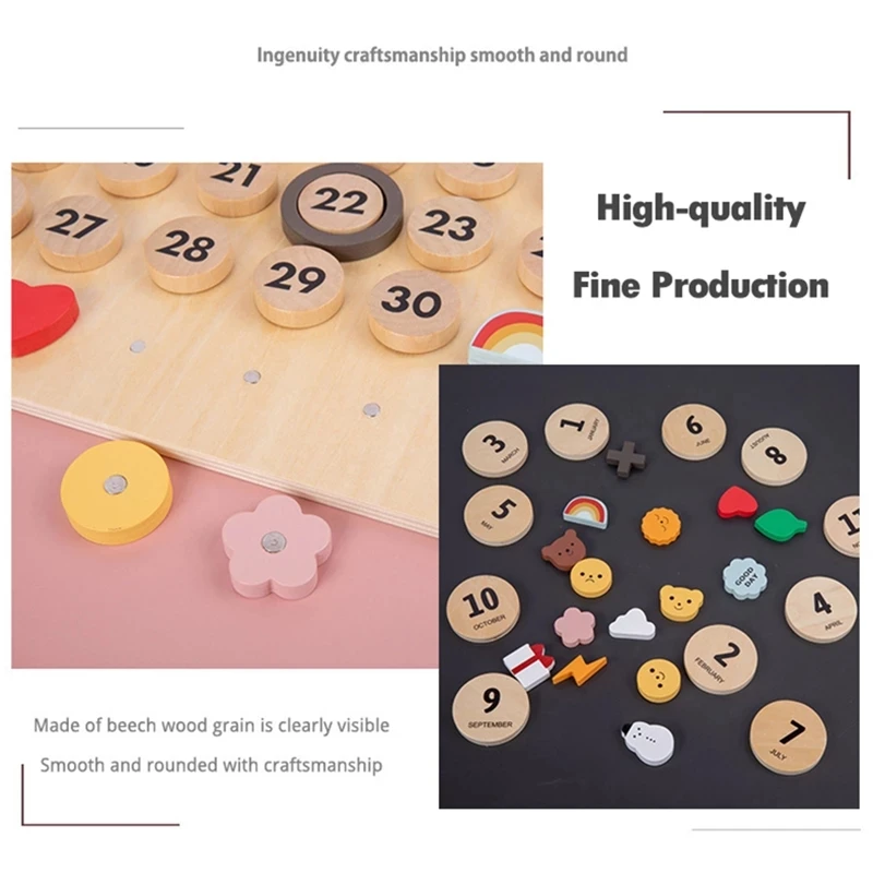 Nordic Wooden Calendar 2022 Early Learning Toys Date Weather Cognitive Art Ornament Wall Hanging Education Toy For Kid Room Gift 5