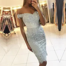 Элегантные коктейльные платья оболочка с плеча аппликация до колена Кружева Выпускные платься с бисером