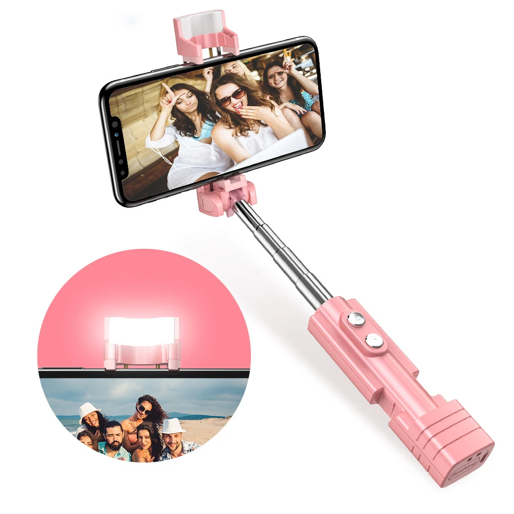 

Mini Selfie Stick Wireless Bluetooth Selfie Stick For iPhone Candy Color Handheld Extendable LED Fill Light Selfie Stick
