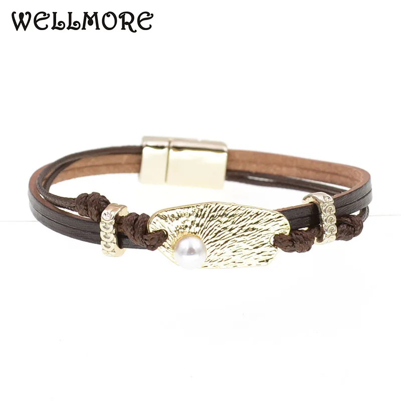 WELLMORE новые женские браслеты 3 размера кожаные для женщин модные ювелирные