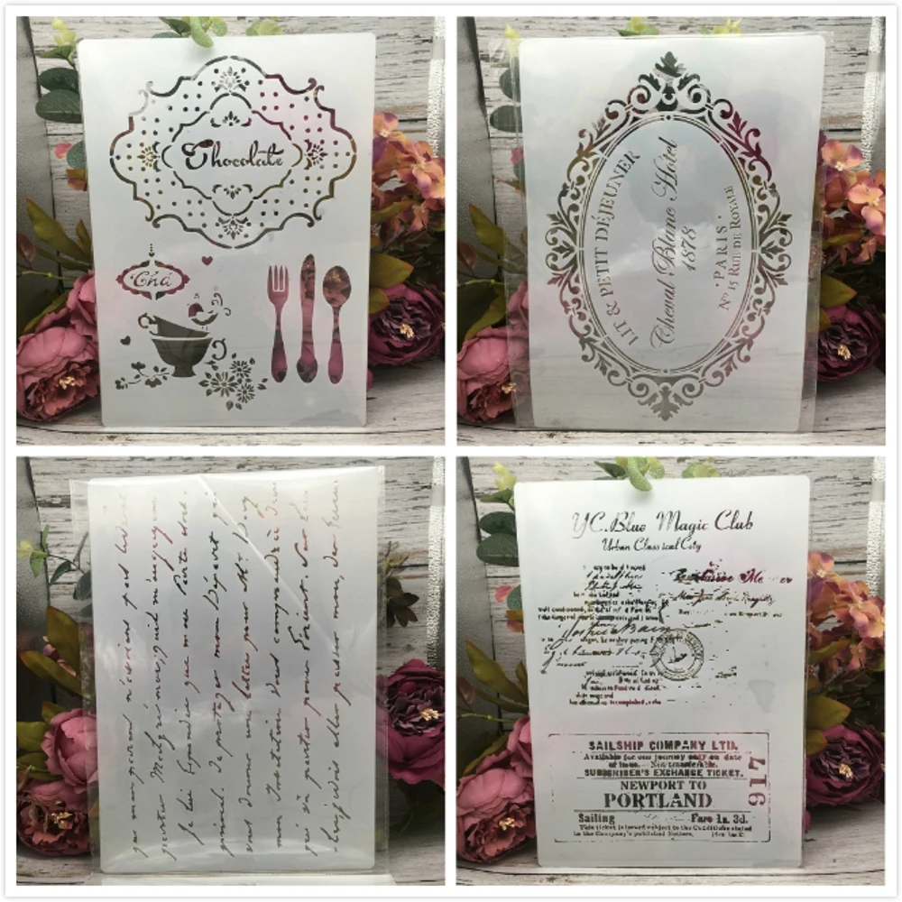 

4Pcs A4 29cm Vintage Letters Mail DIY Layering Stencils Wall Painting Scrapbook Coloring Embossing Album Decorative Template