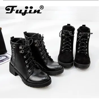 

fujin Woman Boots Women Shoes Ladies Thick Fur Ankle Boots Women High Heel Platform Rubber Shoes Boot motorcycle boots