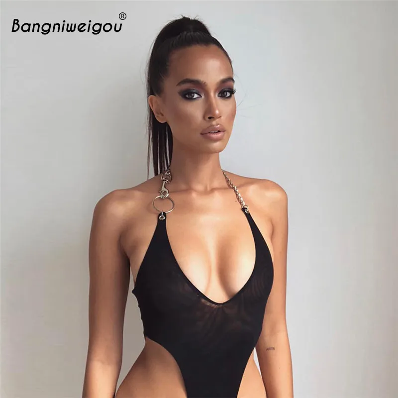 Bangniweigou с низким вырезом цепочками колье на шее сексуальное боди открытая спина