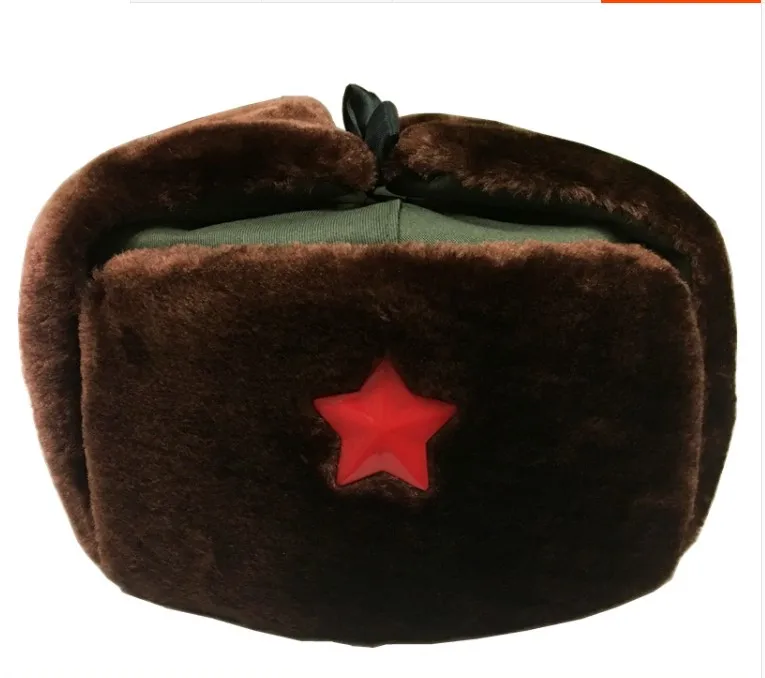 

Warm Cap Military style Hat prevent cold equip Brown artificial wool Cap