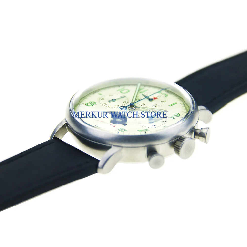 

Red Star Mens Big Pilot Watch Mechanical Chronograph For Seagull Movement Flieger B-uhr Serve the People Moonphase Calendar