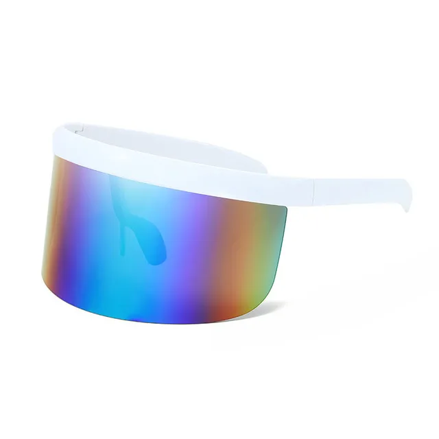 SO&EI Oversized Anti-Peeping One Piece Rimless Sunglasses Men Fashion Outdoor Sports Windproof Goggles Women UV Mask Sun Glasses White green mirror