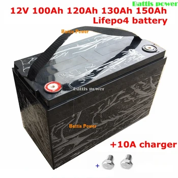 

Waterproof 12V 100Ah 120Ah 130Ah 150Ah Lifepo4 batteryBMS with bluetooth for 1200w solar system motor home boat RV+10A charger
