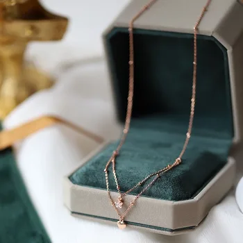 

Leouerry 925 Sterling Silver Double Layer Zircon Star Heart Necklace Simple Chic Clavicle Chains for Women Silver 925 Jewelry