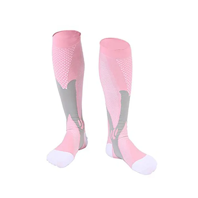 Men Women Compression Running Gym Socks Knee High Support Stockings Breathable Cycling Sports Socks for Socer Basketball Sport pink