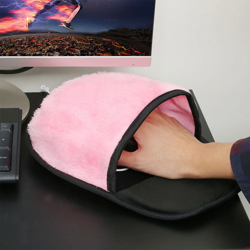 Мультяшный коврик для рук, утолщенный, USB, с подогревом, коврик для мыши, офисный, мягкий, подарок, зима, с защитой запястья, плюшевый, для ноутбука, дома