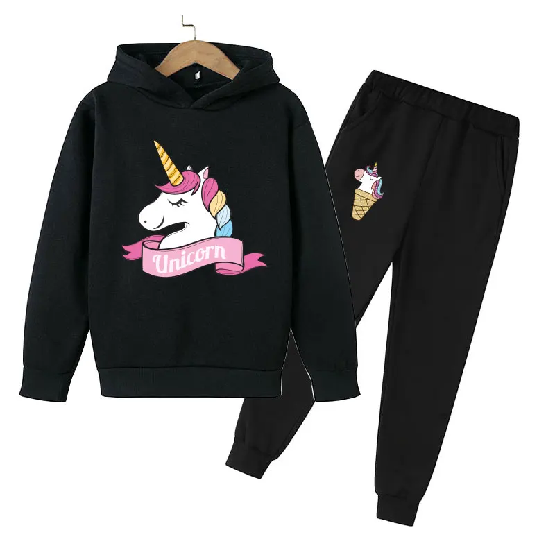 Unicorn Hoodie Children's Hoodie Game Set Autumn Children's Hoodie + Pants 2-Piece Set Girl Cute Girl Sweatshirt 4-14 Years Old hooded hoodie for kids Hoodies & Sweatshirts