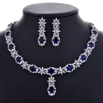 

Complex Flower Fahsion Wedding Jewelry Sets For Women Crystal Zircon White gold Engagement Earrings Necklaces Set