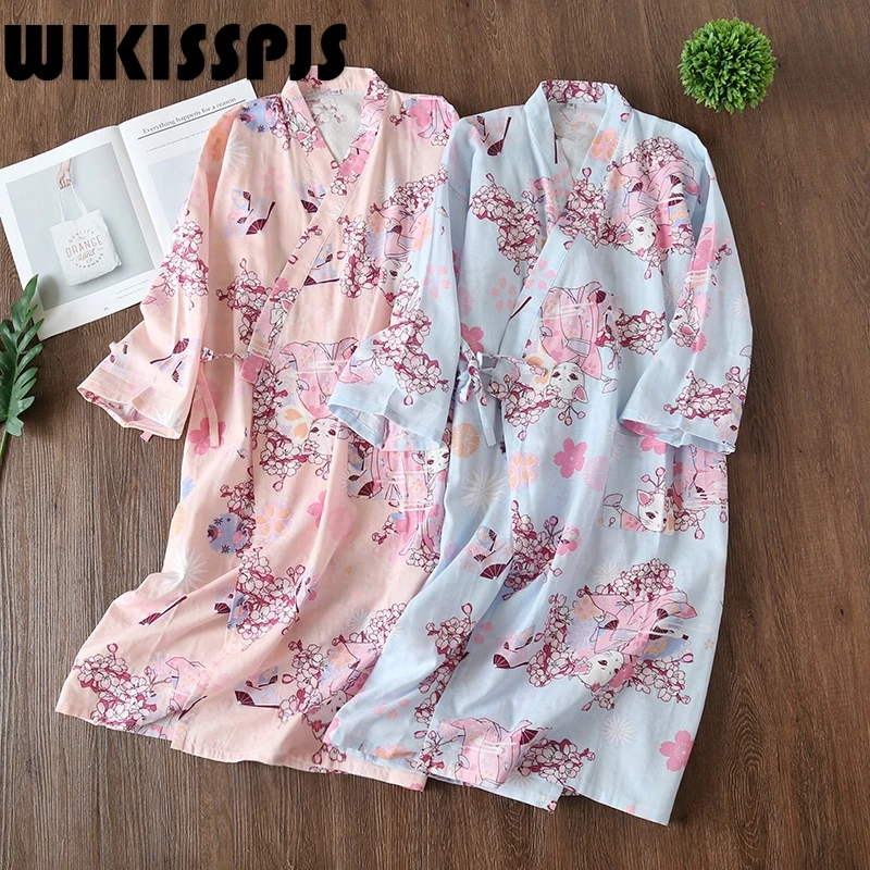 

2022 Summer Autumn Japanese Kimono Robe and Wind Sweat Steam Bathrobe Household Clothing Spring Thin Bathrobe Women Nightwear