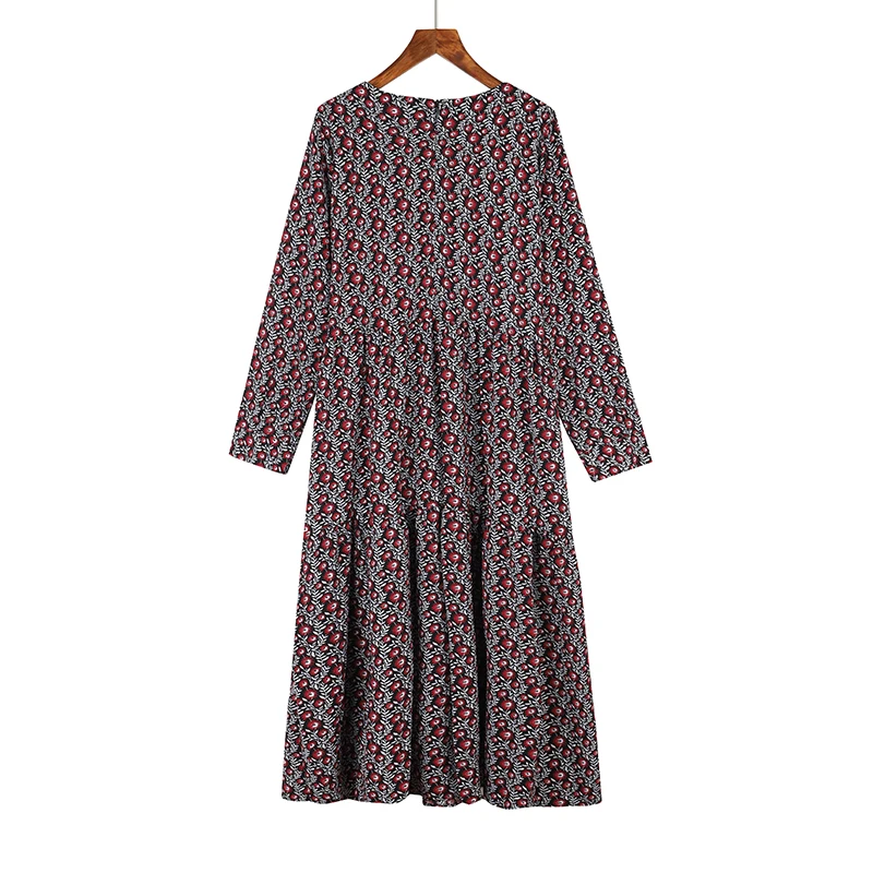 Платье-рубашка размера плюс 4XL с круглым вырезом и цветочным принтом, Осеннее модное винтажное платье с длинными рукавами, хорошее качество, женское платье D7N705A