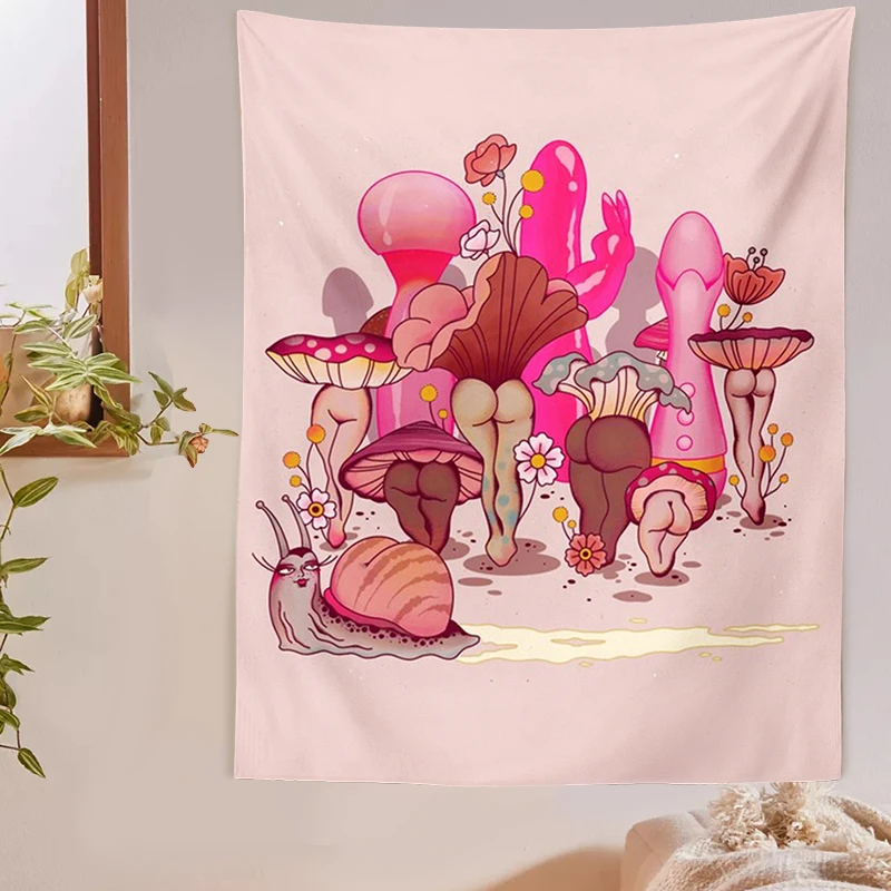 Tapestry Decorations Botanical Cactus Tapestry Wall Hanging Sexy mushrooms girl Chart Hippie Bohemian Tapestries Psychedelic Witchcraft Home Decor