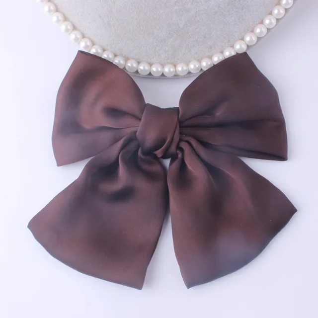 Fashion Ribbon Hairgrips Big Large Bow Hairpin For Women Girls Satin Trendy Ladies Hair Clip New Cute Barrette Hair Accessories Dark coffee