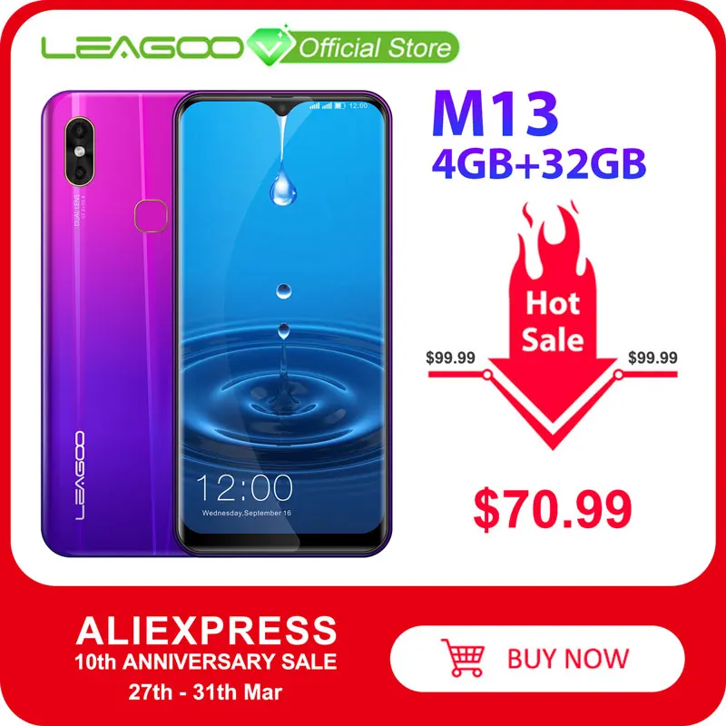 Мобильный телефон LEAGOO M13 4 ГБ ОЗУ 32 ПЗУ Android 9.0 6 1 дюймовый экран Waterdrop MTK6761 четыре