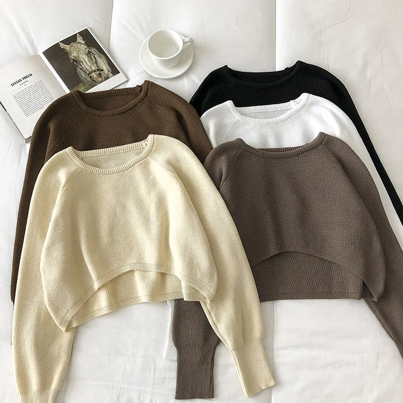 Pullovers Women O-neck Cropped Tops Autumn Winter Casual Loose Sweater Fashion Students All-match Knitwear Soft Korean Chic New