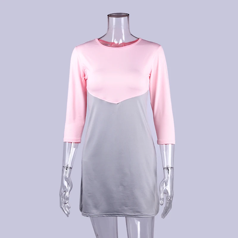 

Patchwork Women Dress Autumn O Neck Three Quarter Sleeve Mini Dresses Casual Straight Dress Female Office T-Shirt Dress 2020 New