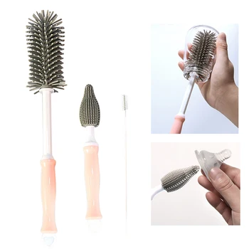 

3pcs/set Silicone Tool Nipple Portable Quick Dry Long Handle Kitchen Straws Baby Bottle Cleaning Brush Home Removing Residues