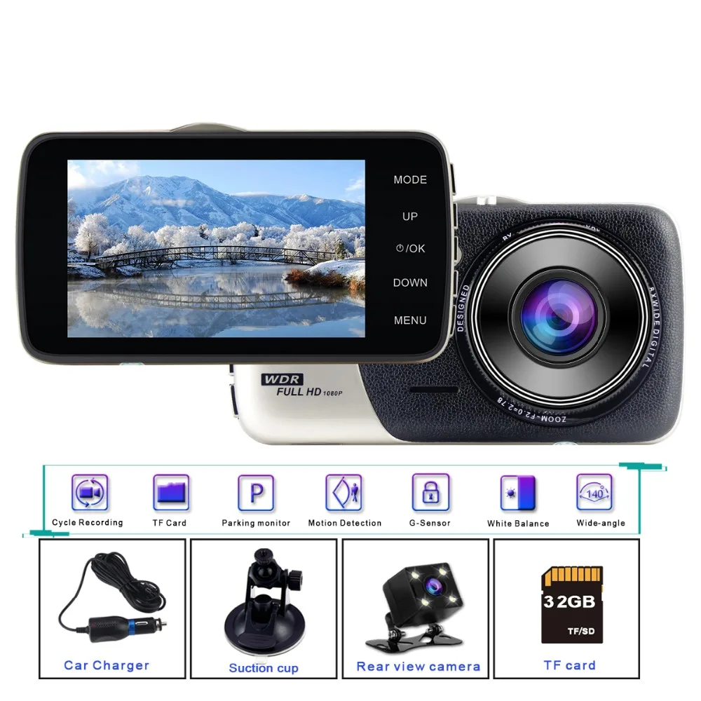 Мини Автомобильный видеорегистратор с двумя объективами видео " дюймовый регистратор парковочная Автомобильная камера Dash Cam Full HD 1080P ночное видение Авто черная dvr камера