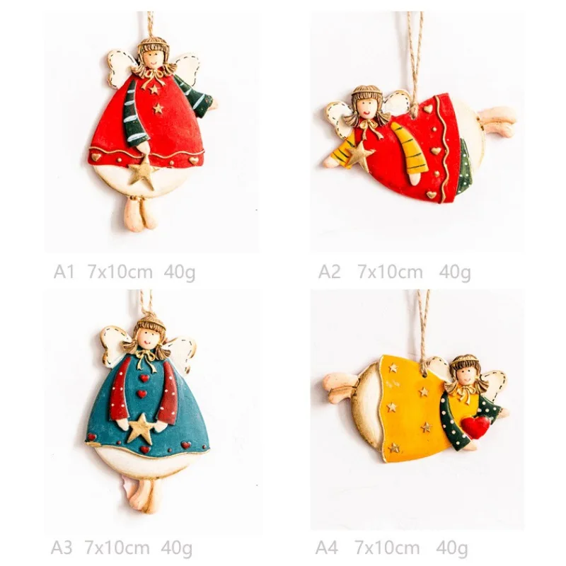 

1PC Rustic Painted Angel Christmas Pendants Resin Xmas Party Hanging Decorations Crafts Christmas tree pendant Drop Ornaments