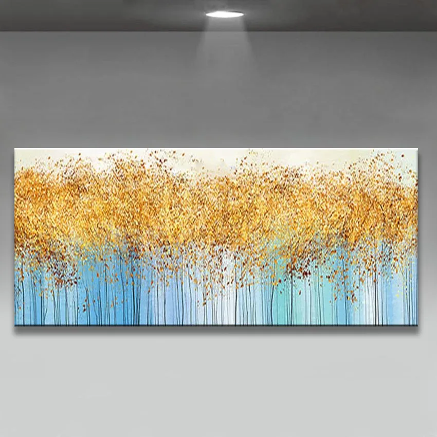 Hand made Golden Oil Painting Abstract Picture Landscape Canvas Hand