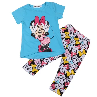 

Autumn Disney children clothing set girl casual cotton Short sleeve+ Cropped trousers cartoon T-shirt printing Minnie