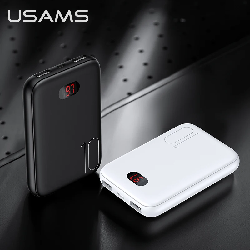 USAMS Mini Power Bank 10000mAh Portable Cell Phone Charger Dual USB For Xiaomi-iphone-Huawei Mobile 